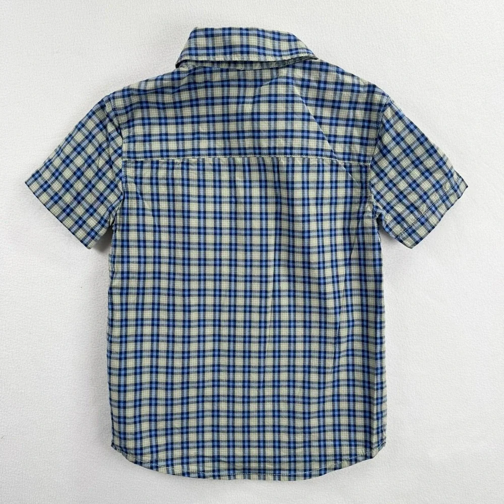 Boys Shirt Blue Green Plaid Button Down Short‎ Sleeve Preppy Casual Top School